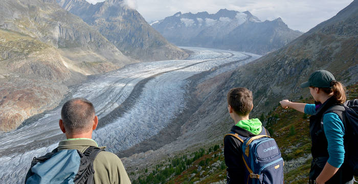 Gruppe blickt auf den Aletschgletscher