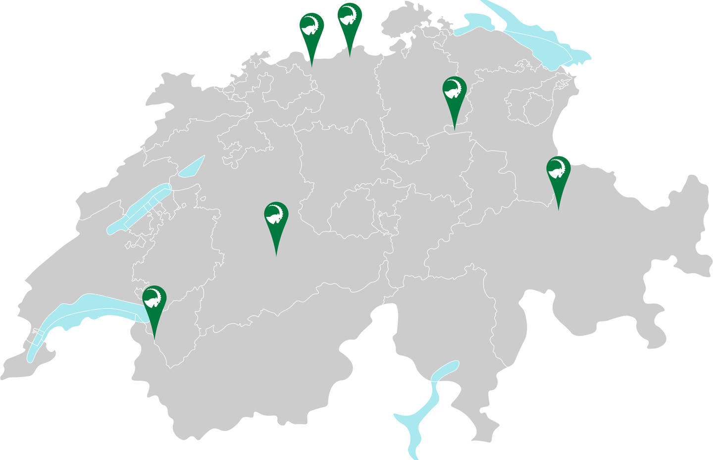 Geplante Projektstandorte auf einer Schweizerkarte